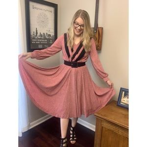 Vintage Pink Abstract Dot Print Dress